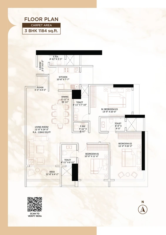 3 BHK 1184 SqFt